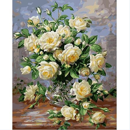 DIY Paint By Numbers - White Bouquet of Roses Painting Canvas – Jass London