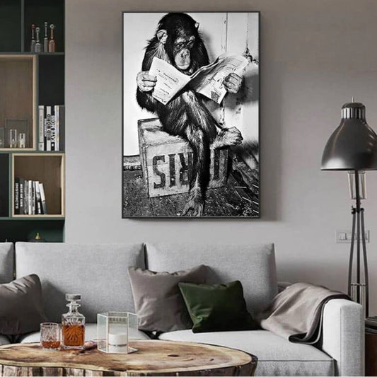 Black and White Reading Monkey Canvas Print