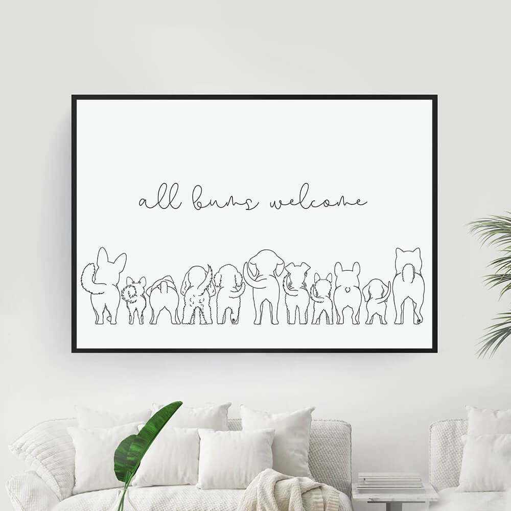 Minimalist Black and White Line Art Funny Dogs Canvas Print