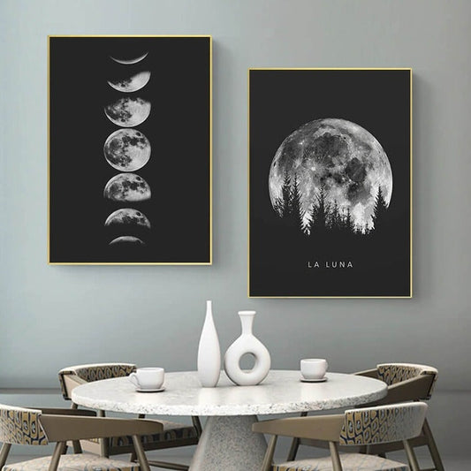 Minimalist Full Moon Canvas Print Black and White Moon Phases Poster