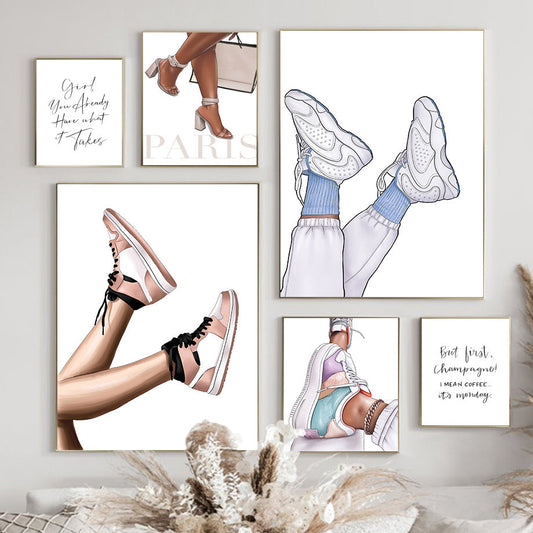 Fashion Paris Girl High Heels Sport Shoes Canvas Prints