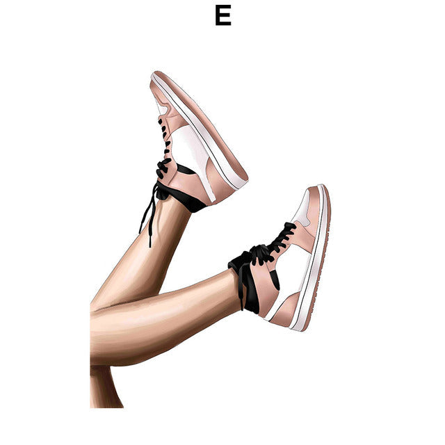 Fashion Paris Girl High Heels Sport Shoes Canvas Prints