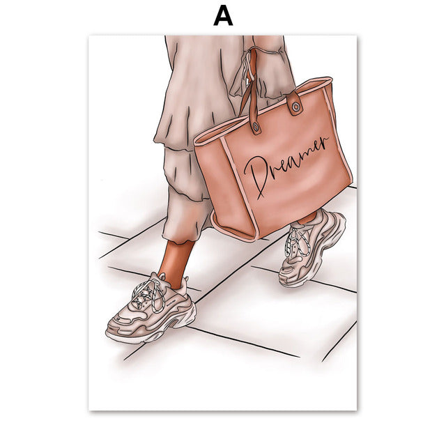 Fashion Paris Girl High Heels Sport Shoes Canvas Prints