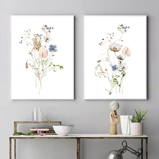 Minimalist Grass and Flowers Canvas Prints