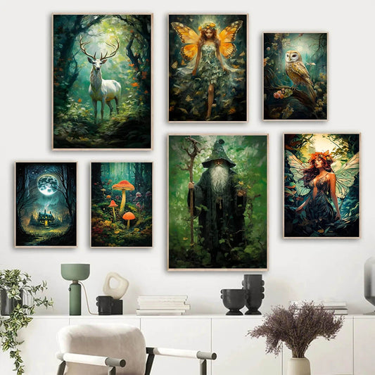 Fae Magic Enchanted Forest Mushroom Motifs Wall Art