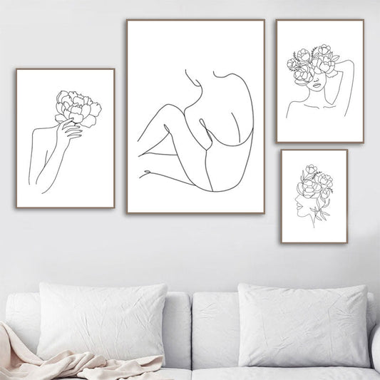 Minimalist Flower Woman Line Art Canvas Prints