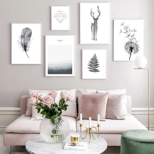 Deer Feather Dandelion Minimalist Nordic Fine Art Canvas Prints