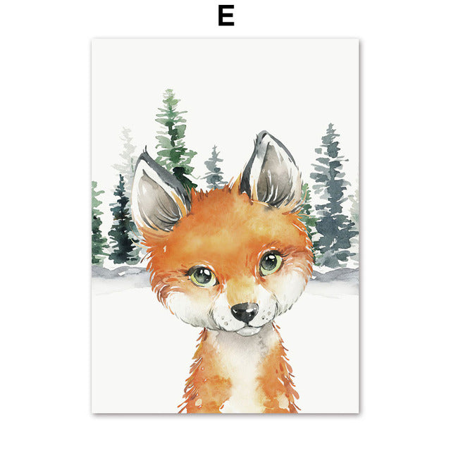 Fox Raccoon Owl Wolf Woodland Animals Canvas Prints