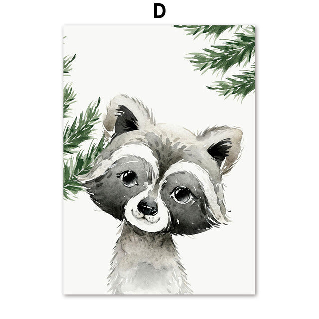 Fox Raccoon Owl Wolf Woodland Animals Canvas Prints