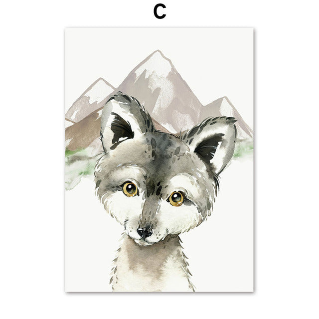 Fox Raccoon Owl Wolf Woodland Animals Canvas Prints