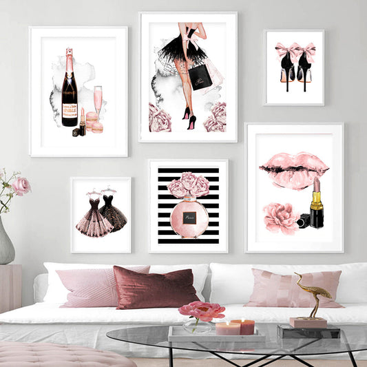 Elegant Girl Perfume Lipstick High Heels Canvas Prints