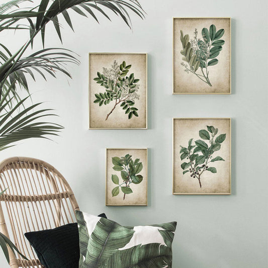 Vintage Minimalist Green Plants Canvas Prints