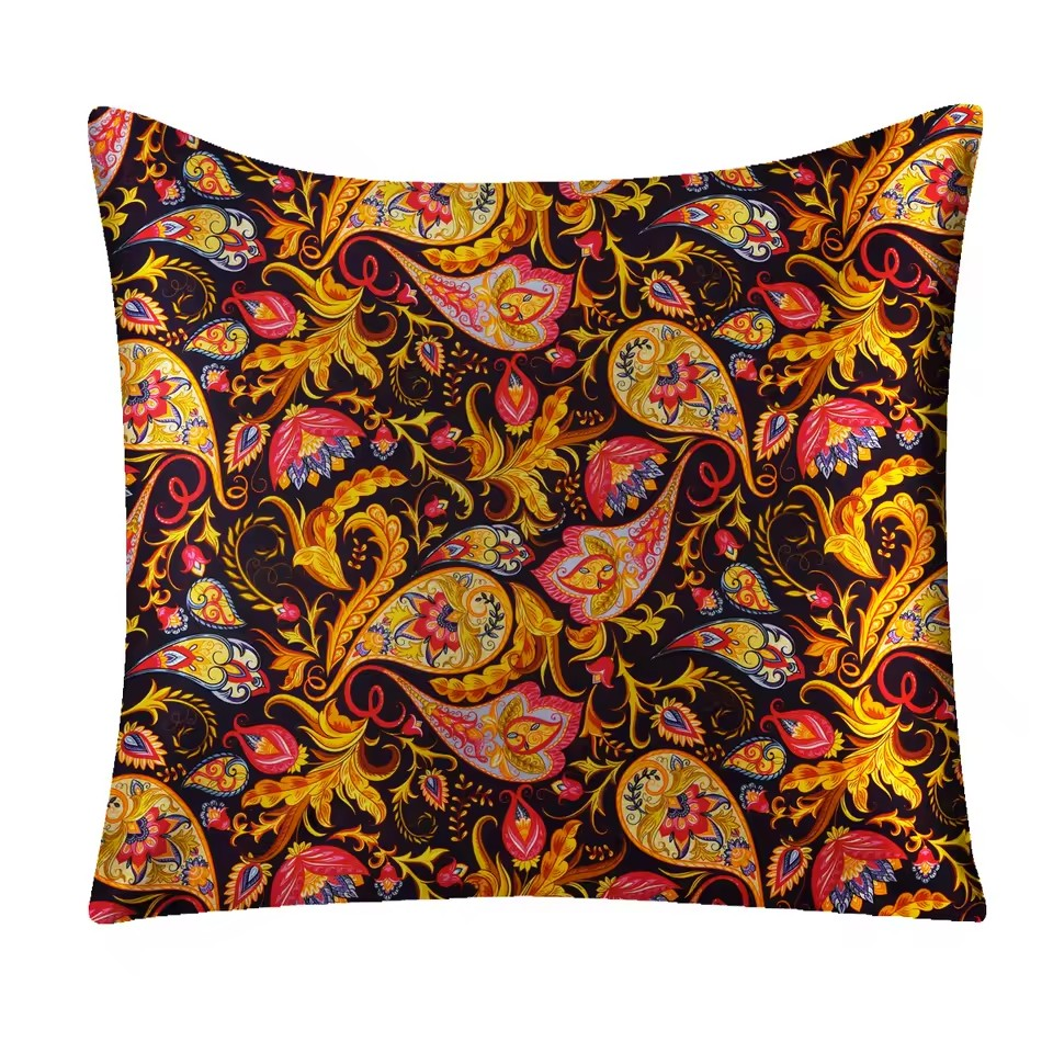 Golden Paisley Grade 6A Mulberry Silk Cushion Cover