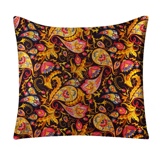 Golden Paisley Grade 6A Mulberry Silk Cushion Cover
