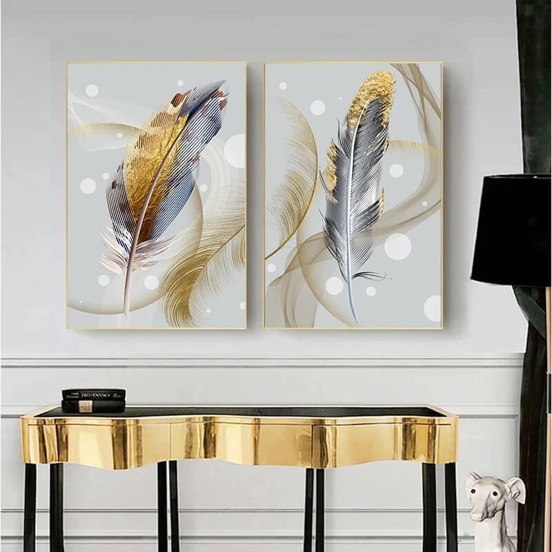 Golden Feather Flowing Wall Art