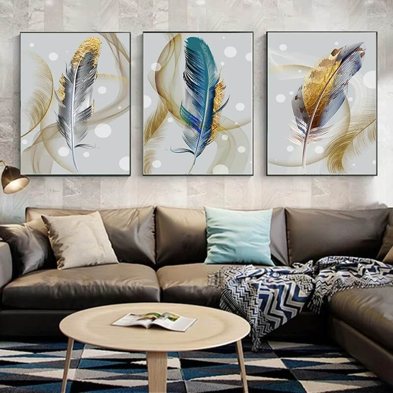 Golden Feather Flowing Wall Art