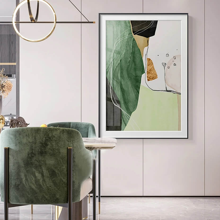 Golden Green Abstract Marble Wall Art
