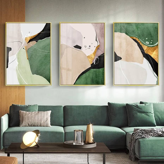Golden Green Abstract Marble Wall Art