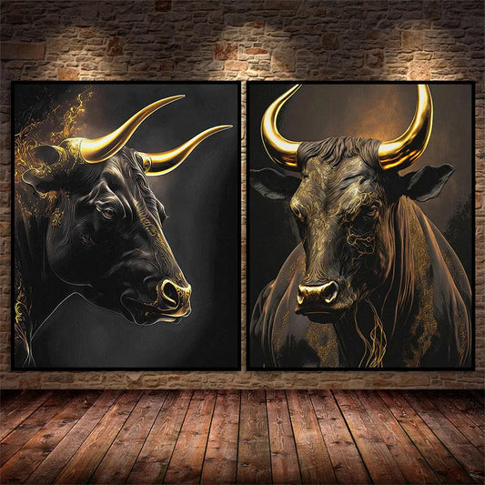 Golden Bull Canvas Wall Art