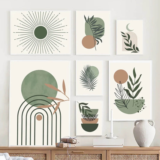 Green Palm Leaves Sun Bohemian Wall Art