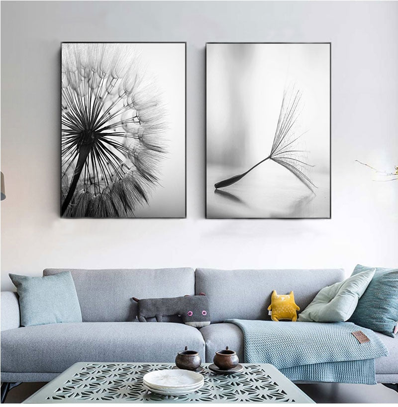 Modern Minimalist Black & White Dandelion Canvas Print