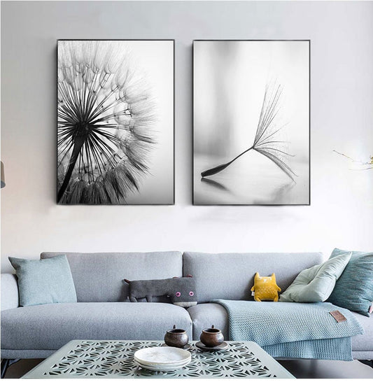 Modern Minimalist Black & White Dandelion Canvas Print