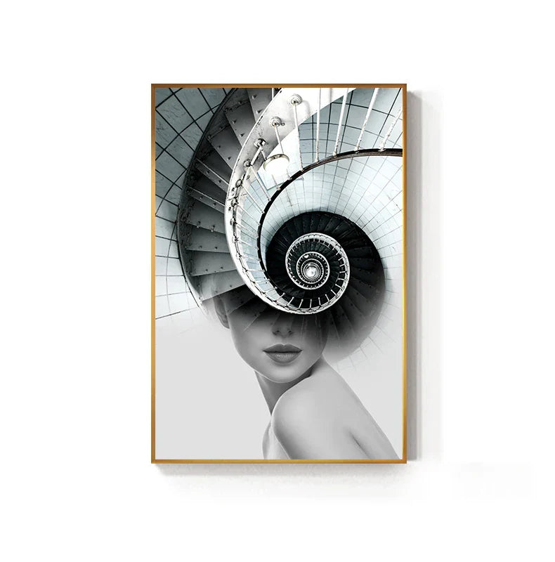 Abstract Architectural Woman Modern Wall Art Canvas Prints