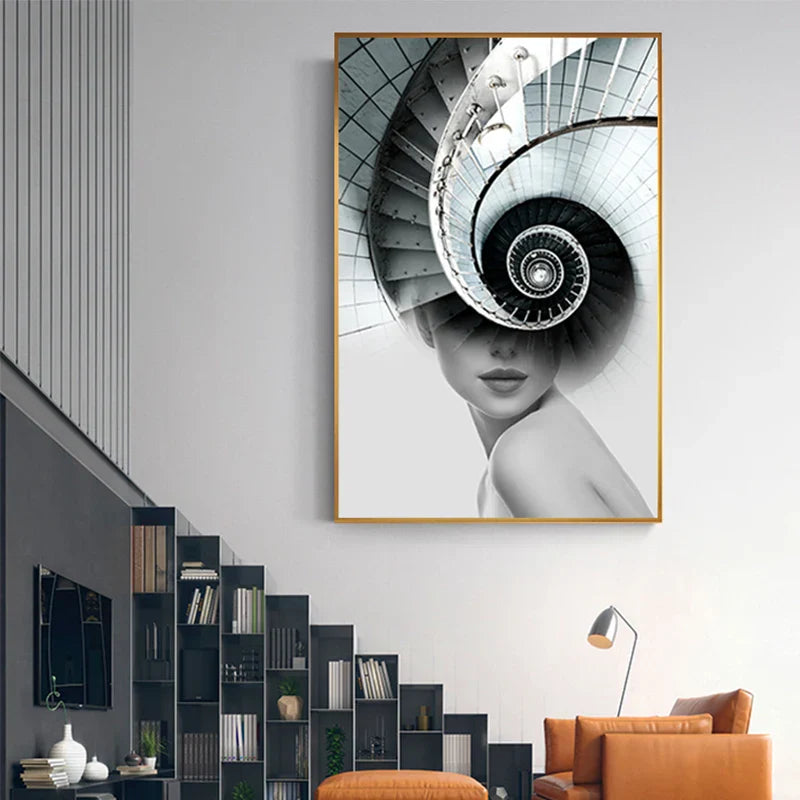 Abstract Architectural Woman Modern Wall Art Canvas Prints