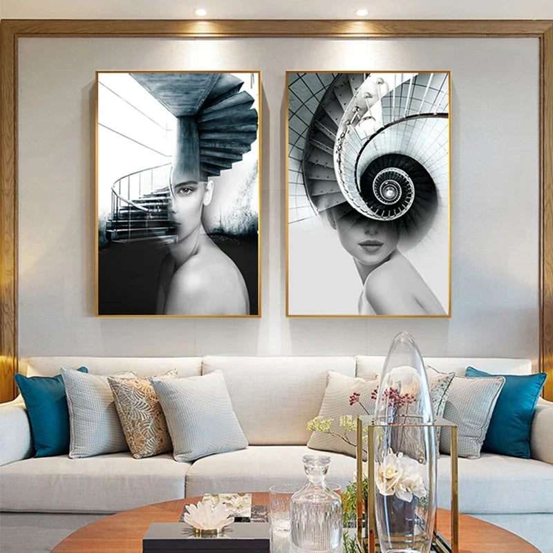 Abstract Architectural Woman Modern Wall Art Canvas Prints