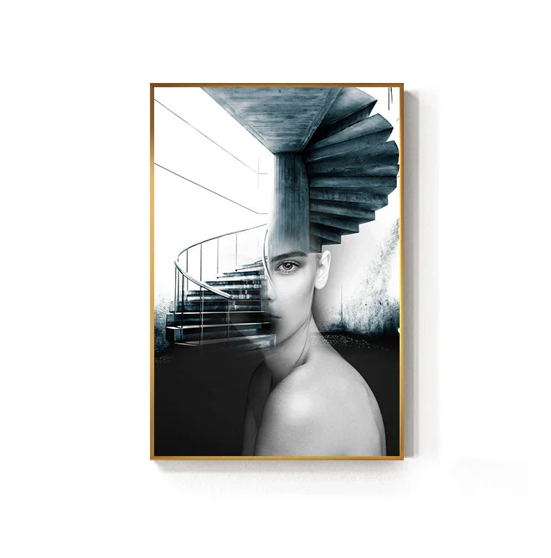 Abstract Architectural Woman Modern Wall Art Canvas Prints