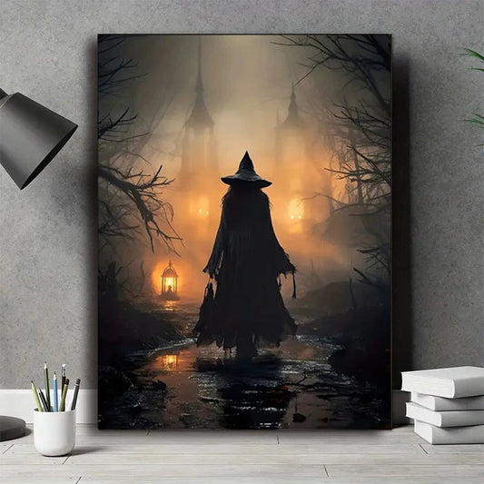 Halloween Dark Castle Gothic Witch Canvas Wall Art