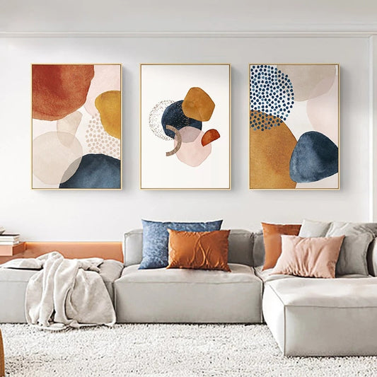 Scandinavian Abstract Watercolor Orange Blue Beige Canvas Prints