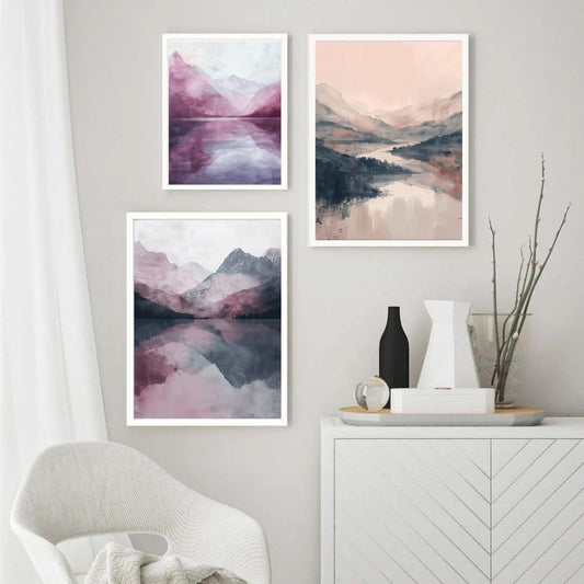 Japandi Bedroom Abstract Landscape Pastel Pink Wall Art