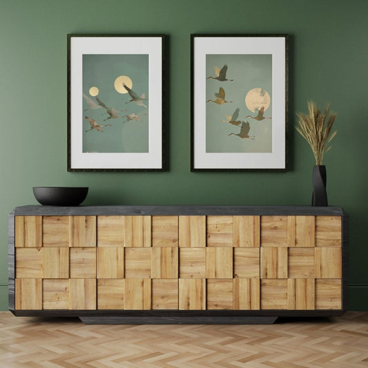 Japandi Crane Bird Moon Sage Pastel Canvas Art Home Decor