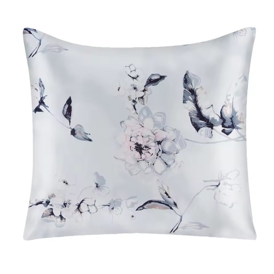 Cherry Flowers Natural Silk Cushion Cover