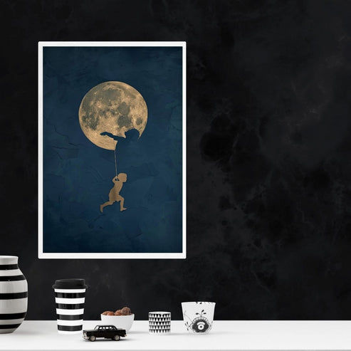 Japandi Dark Night Full Moon Sky Canvas Print Wall Art – Jass London