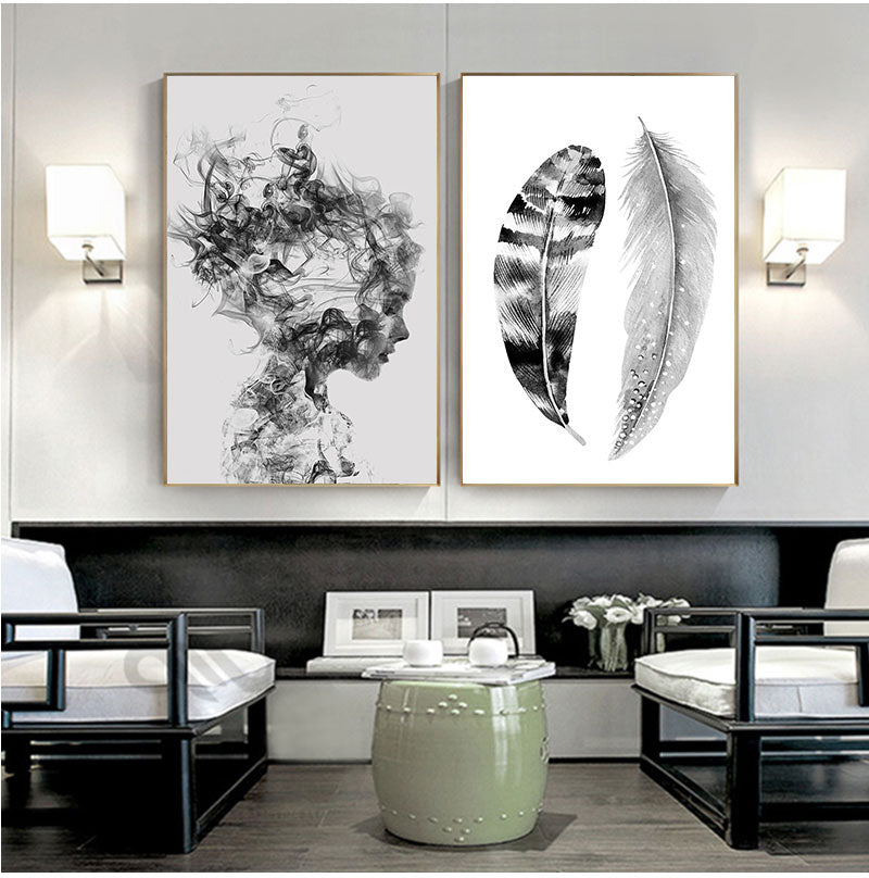Abstract Girl Black White Portrait Wall Art