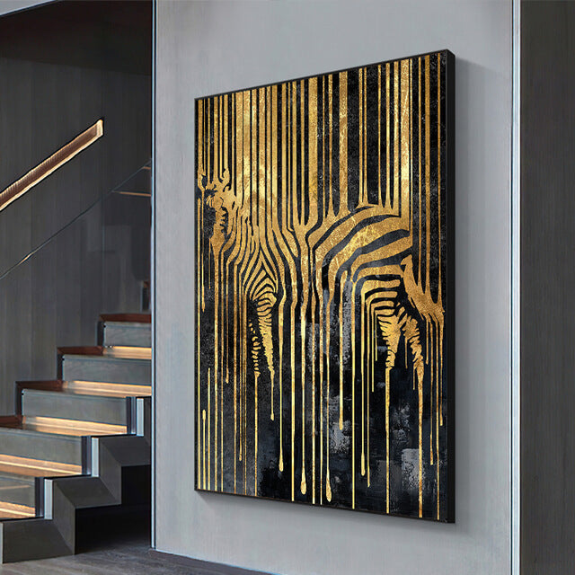 Black Golden Animals Abstract Lines Canvas Prints