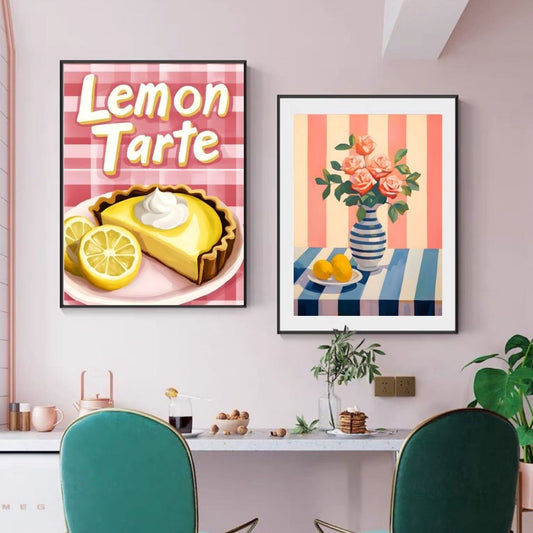 Retro Lemon Tarte Flowers Food Wall Art Canvas Prints