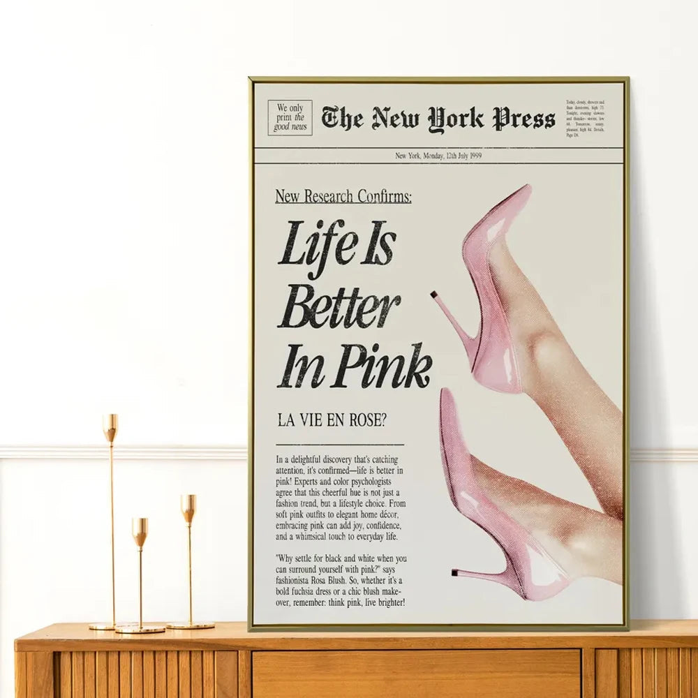Retro Inspirational Quote Life Is Better in Pink Wall Art Canvas Print