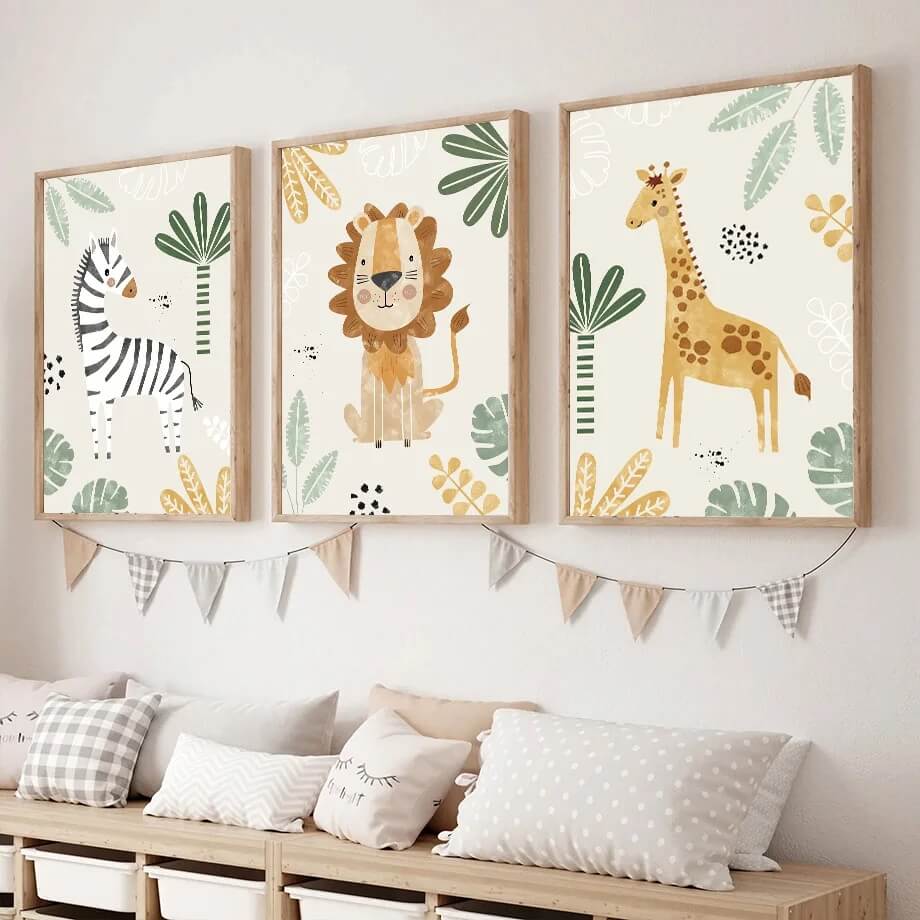 Lion Giraffe Zebra Jungle Animals Custom Baby Name Wall Art