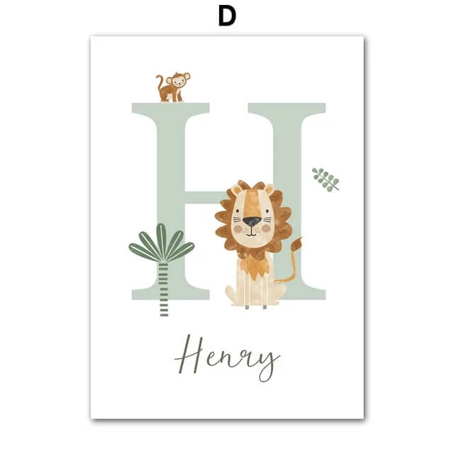 Lion Giraffe Zebra Jungle Animals Custom Baby Name Wall Art