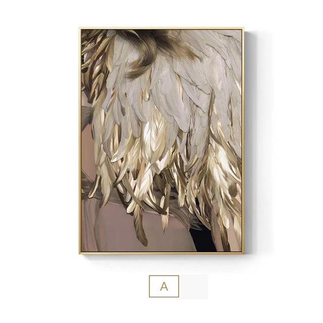 Luxury Golden Wing Feathers Shimmering Wave Canvas Prints