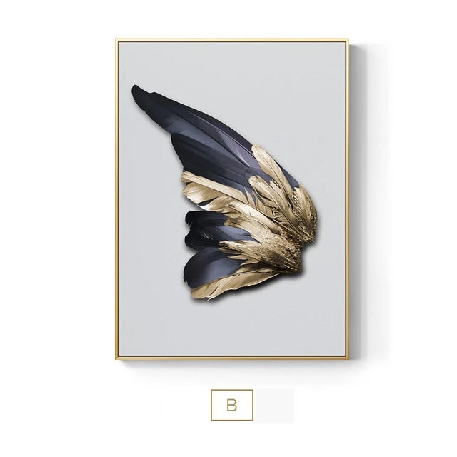 Luxury Golden Wing Feathers Shimmering Wave Canvas Prints