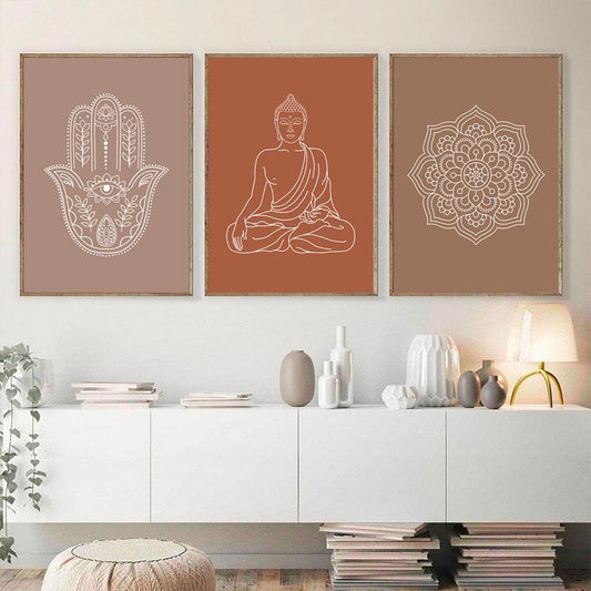 Mandala Buddha Lotus Neutral Colors Canvas Prints