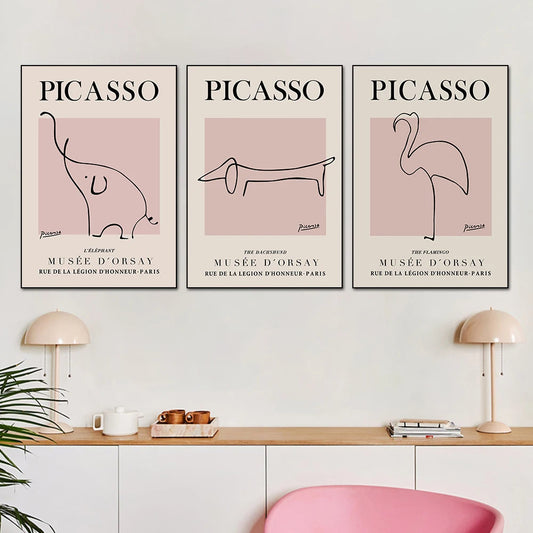 Minimalist Modern Picasso Abstract Pink Canvas Print Wall Art