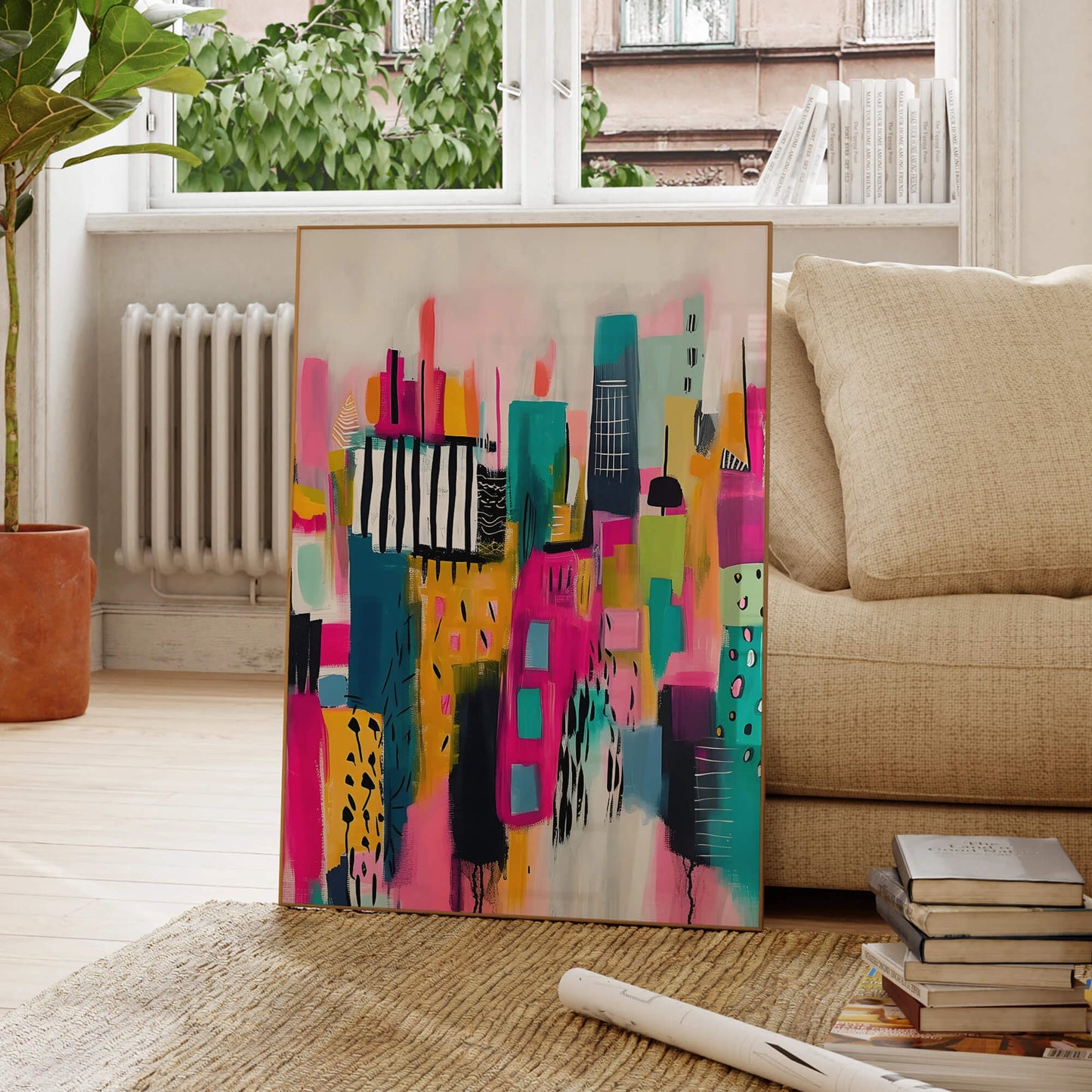 Modern Colorful Abstract Vibrant Bright Pink Canvas Print Wall Art
