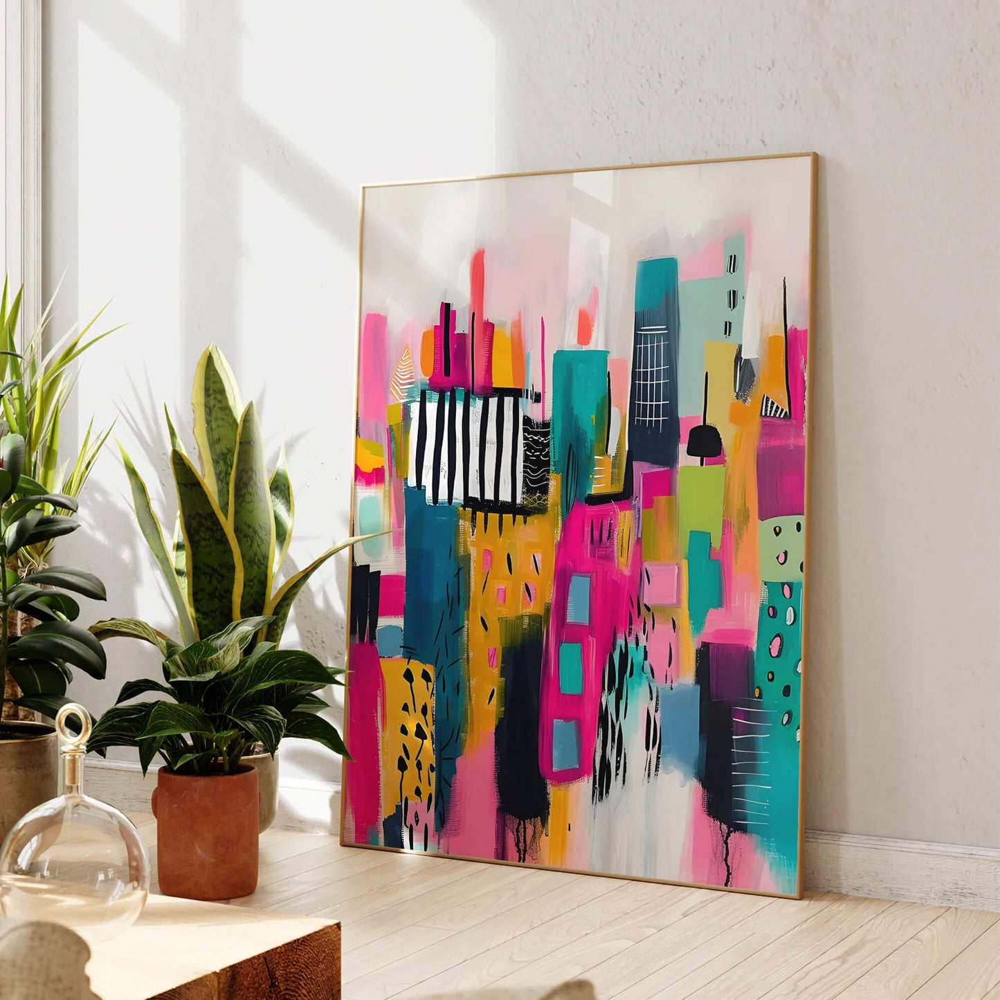 Modern Colorful Abstract Vibrant Bright Pink Canvas Print Wall Art