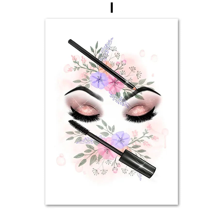 Makeup Beauty Nails Eyebrow Lips Pink Fine Art Canvas Prints