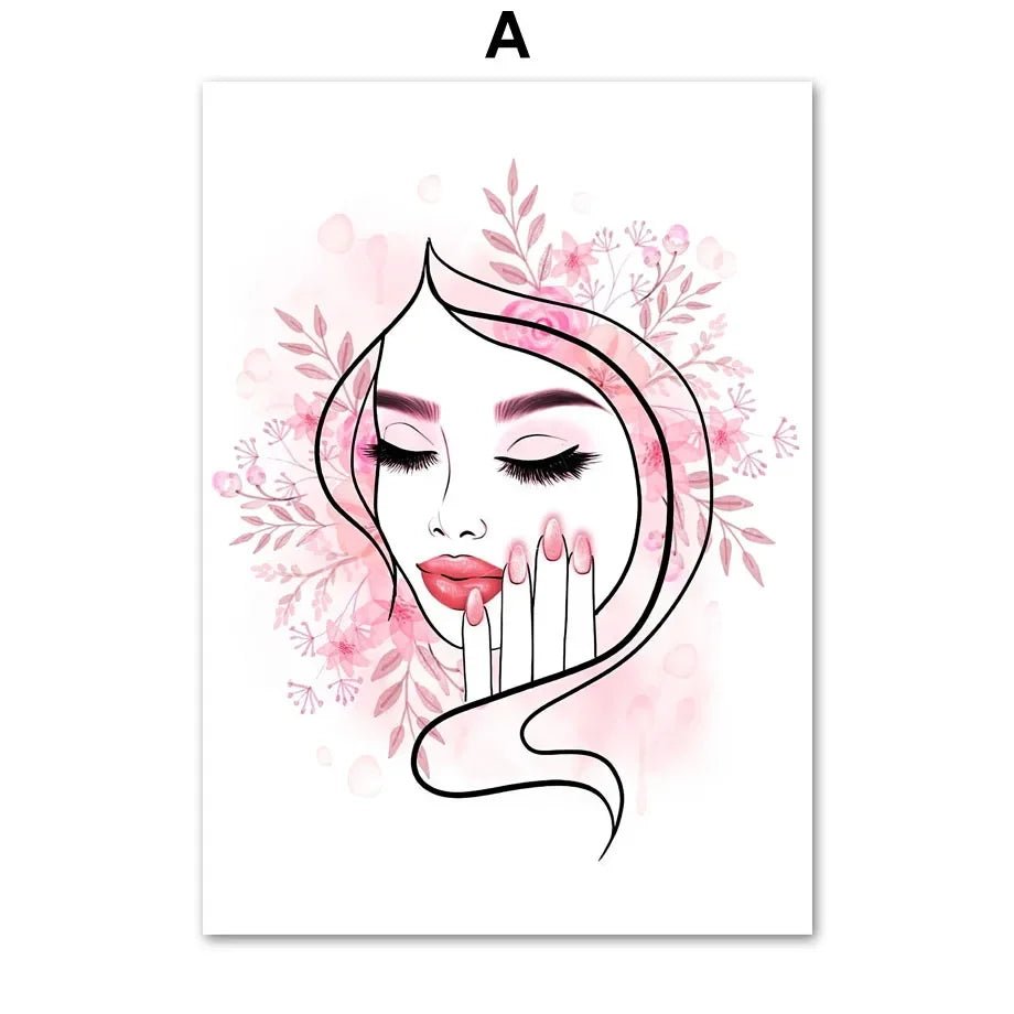 Makeup Beauty Nails Eyebrow Lips Pink Fine Art Canvas Prints